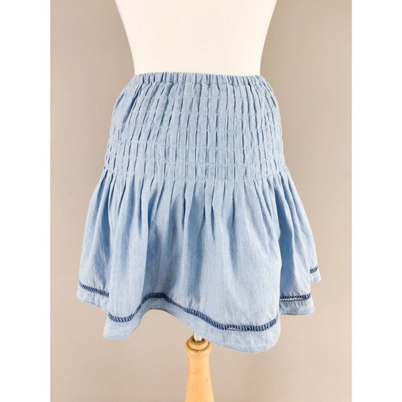 Tuckernuck Chambray Shirred Mini Skirt Small - Picture 2 of 3